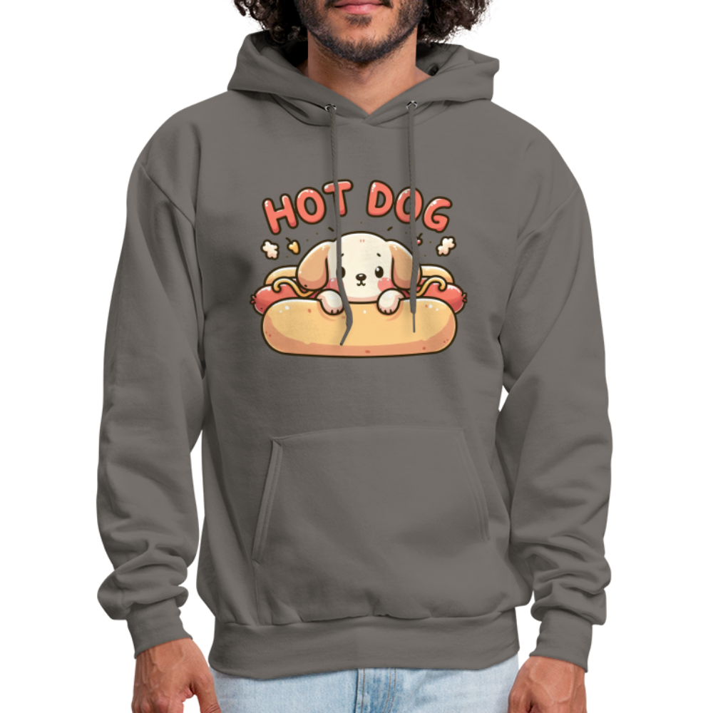 Hot Dog Hoodie with Cute Puppy inside Hot Dog Bun - asphalt gray