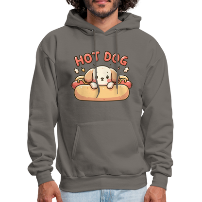 Hot Dog Hoodie with Cute Puppy inside Hot Dog Bun - asphalt gray