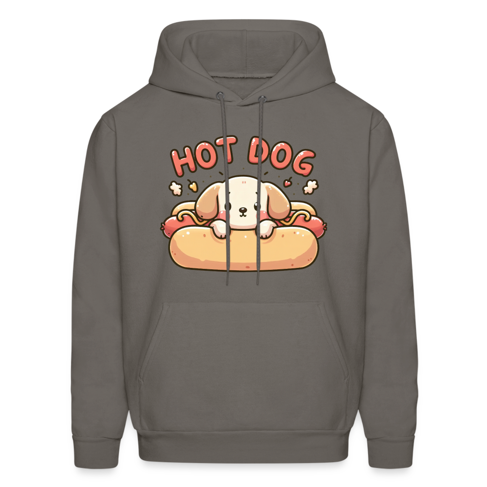 Hot Dog Hoodie with Cute Puppy inside Hot Dog Bun - asphalt gray