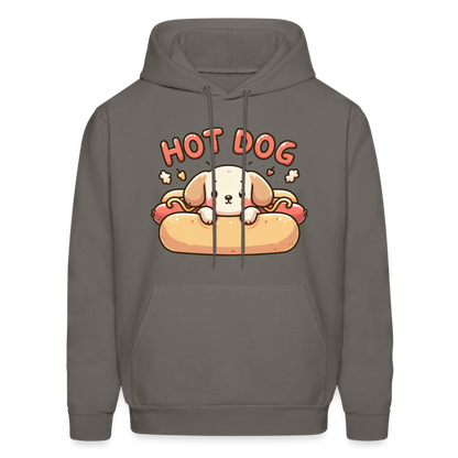 Hot Dog Hoodie with Cute Puppy inside Hot Dog Bun - asphalt gray