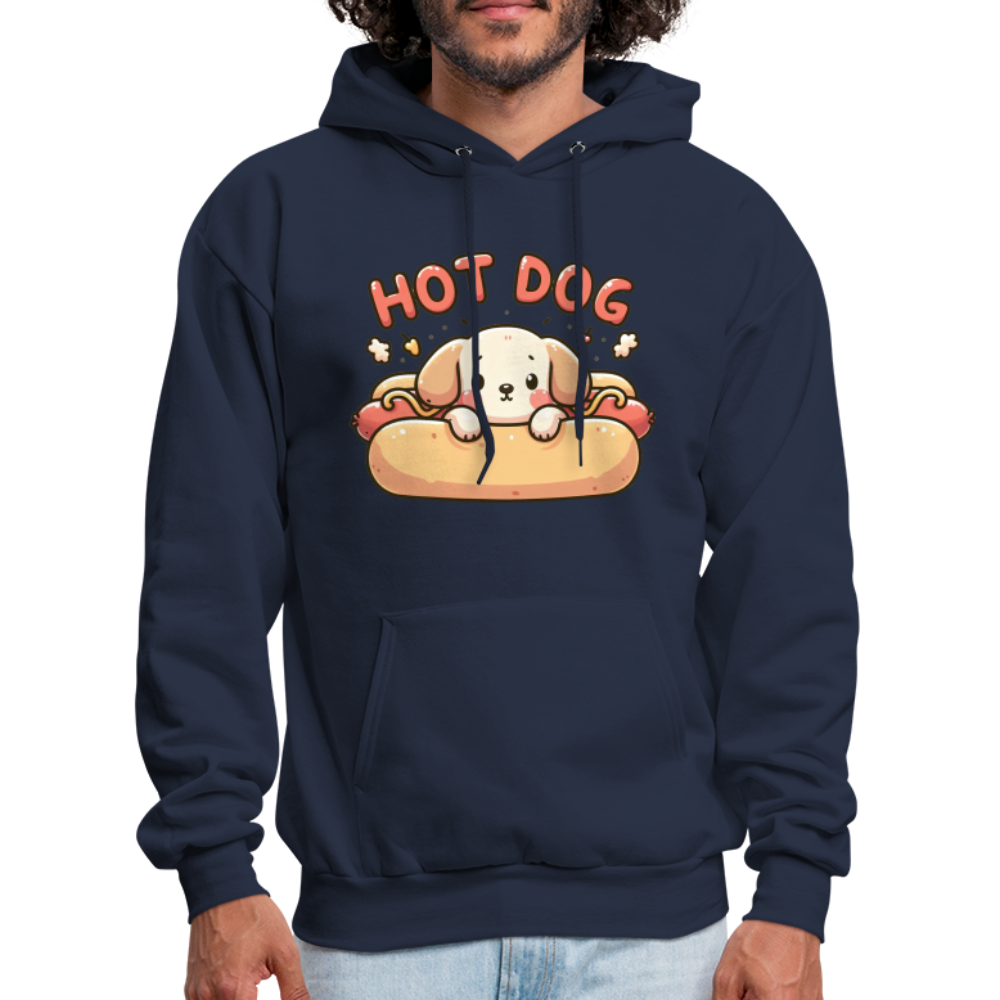 Hot Dog Hoodie with Cute Puppy inside Hot Dog Bun - navy