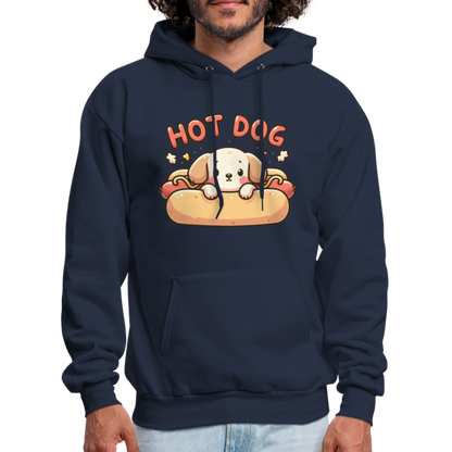 Hot Dog Hoodie with Cute Puppy inside Hot Dog Bun - navy