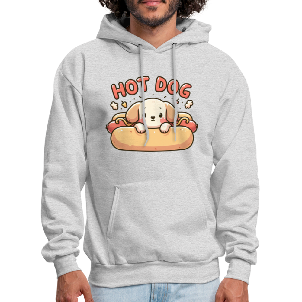 Hot Dog Hoodie with Cute Puppy inside Hot Dog Bun - ash 