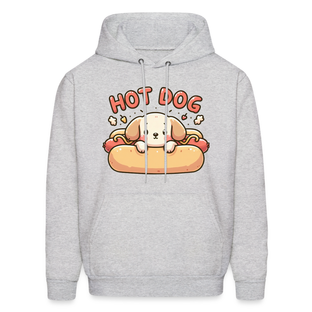 Hot Dog Hoodie with Cute Puppy inside Hot Dog Bun - ash 