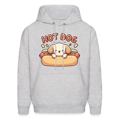 Hot Dog Hoodie with Cute Puppy inside Hot Dog Bun - ash 