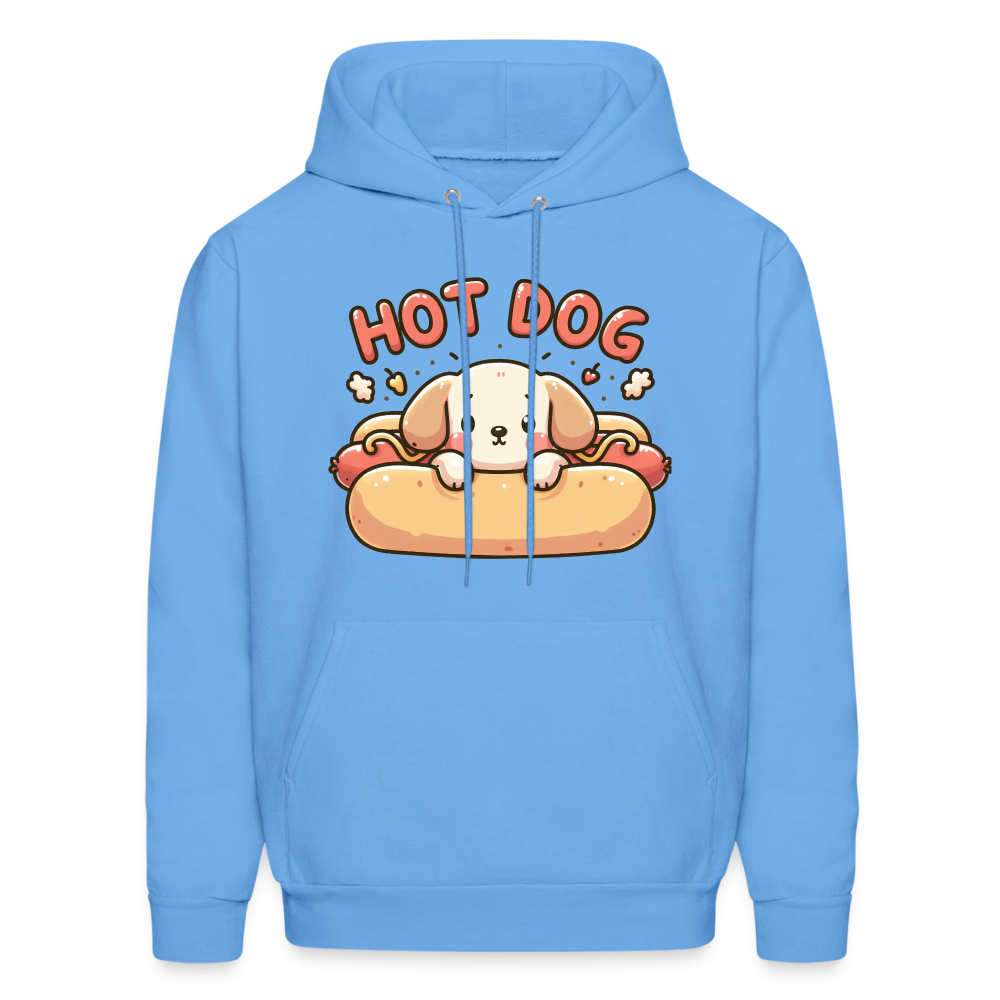 Hot Dog Hoodie with Cute Puppy inside Hot Dog Bun - carolina blue