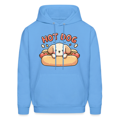 Hot Dog Hoodie with Cute Puppy inside Hot Dog Bun - carolina blue