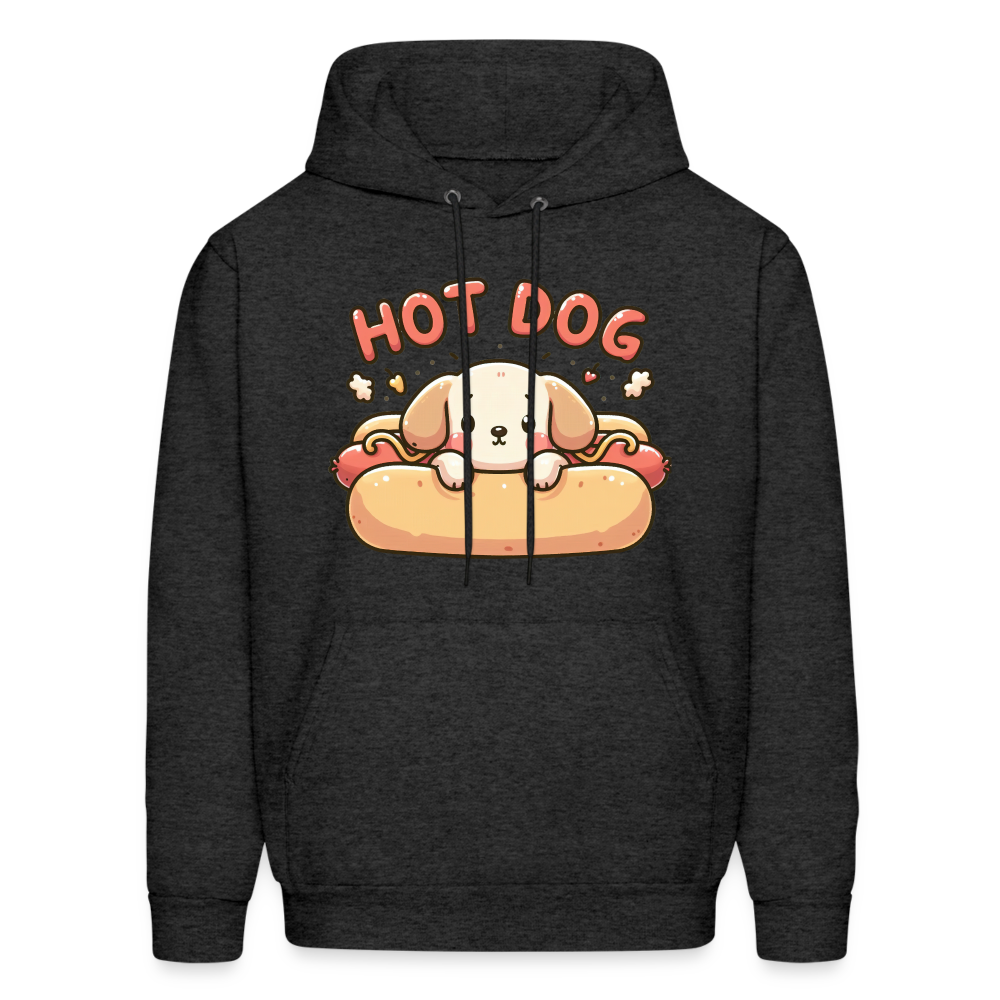 Hot Dog Hoodie with Cute Puppy inside Hot Dog Bun - charcoal grey