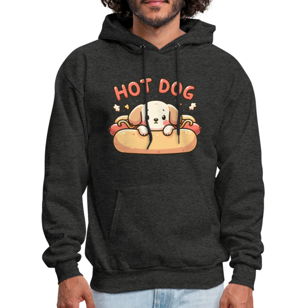 Hot Dog Hoodie with Cute Puppy inside Hot Dog Bun - charcoal grey