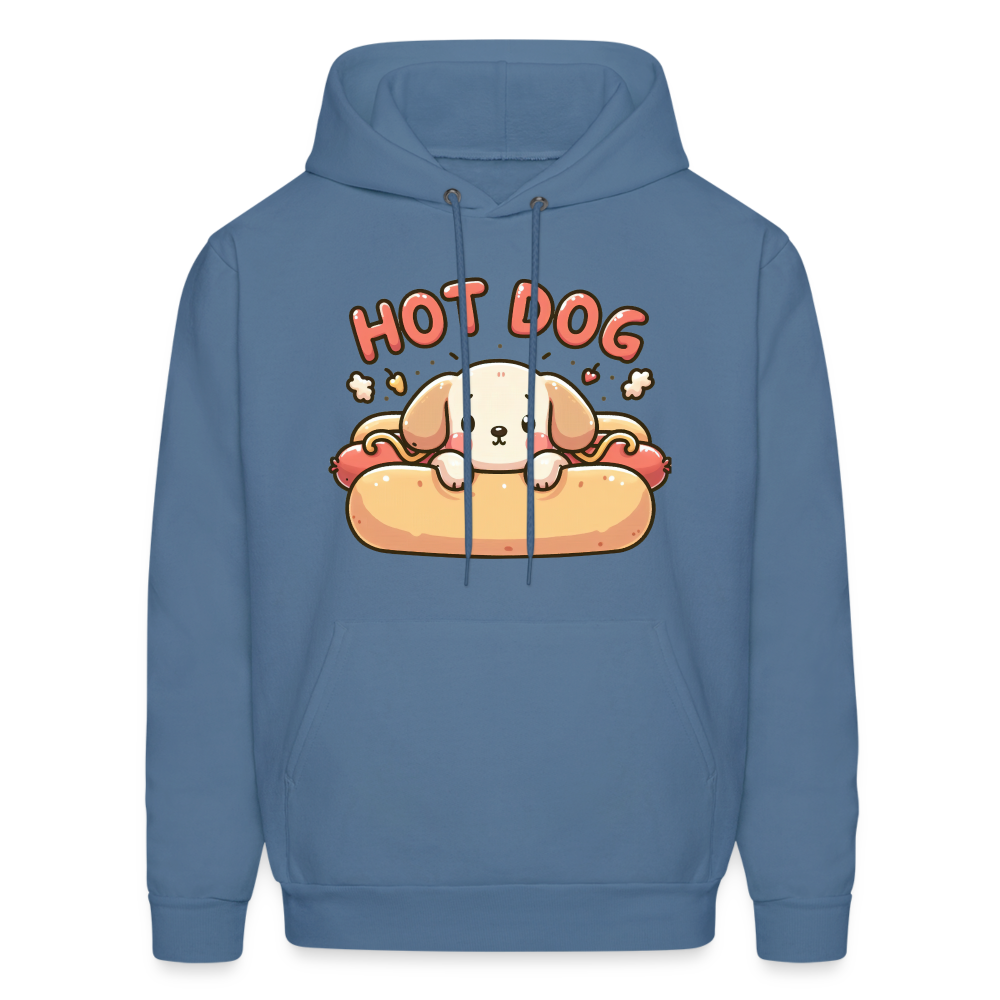 Hot Dog Hoodie with Cute Puppy inside Hot Dog Bun - denim blue