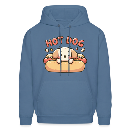 Hot Dog Hoodie with Cute Puppy inside Hot Dog Bun - denim blue