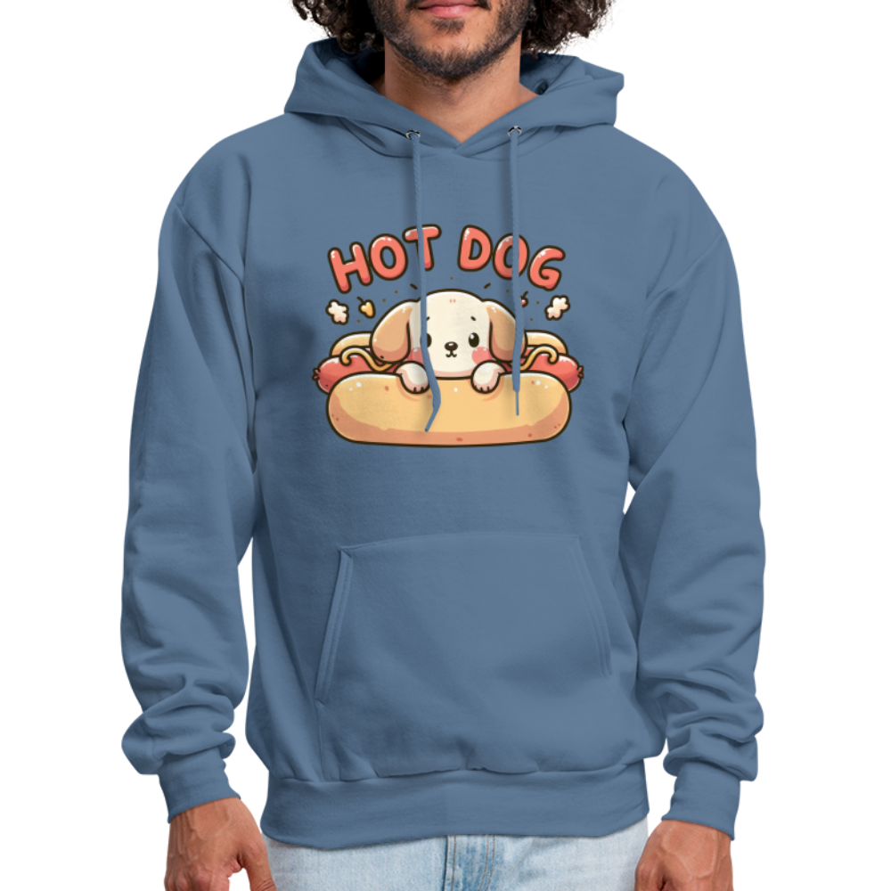 Hot Dog Hoodie with Cute Puppy inside Hot Dog Bun - denim blue