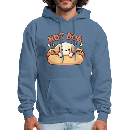 Hot Dog Hoodie with Cute Puppy inside Hot Dog Bun - denim blue