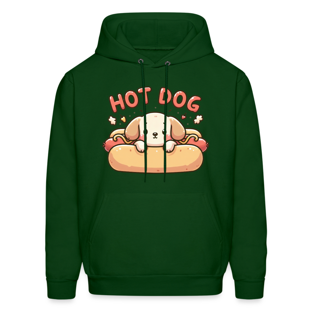 Hot Dog Hoodie with Cute Puppy inside Hot Dog Bun - forest green