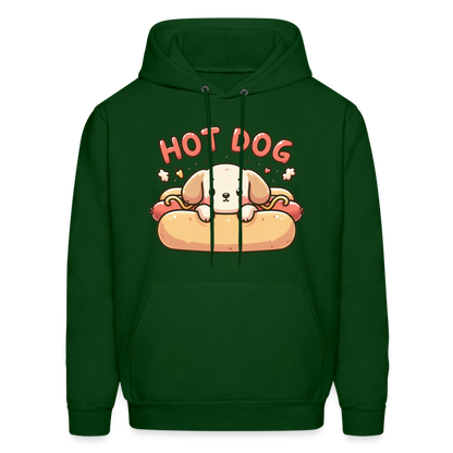 Hot Dog Hoodie with Cute Puppy inside Hot Dog Bun - forest green