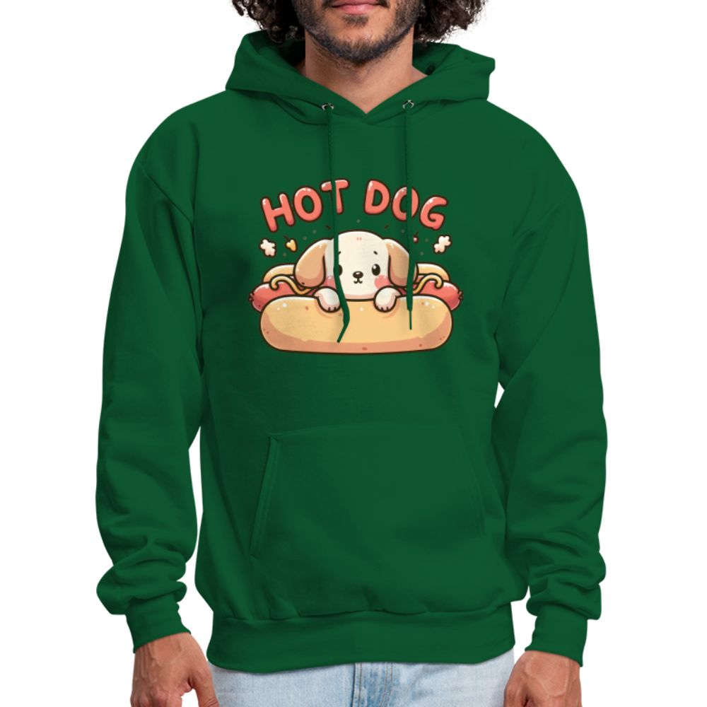 Hot Dog Hoodie with Cute Puppy inside Hot Dog Bun - forest green