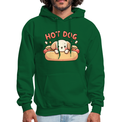 Hot Dog Hoodie with Cute Puppy inside Hot Dog Bun - forest green