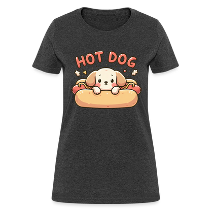 Hot Dog Women's Contoured T-Shirt with Cute Puppy inside Hot Dog Bun - heather black