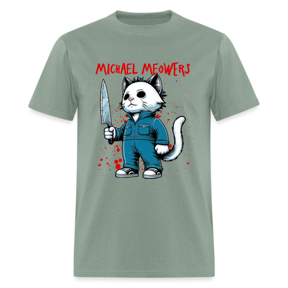 Michael Meowers T-Shirt Scary Cat Halloween Cat Lover - sage