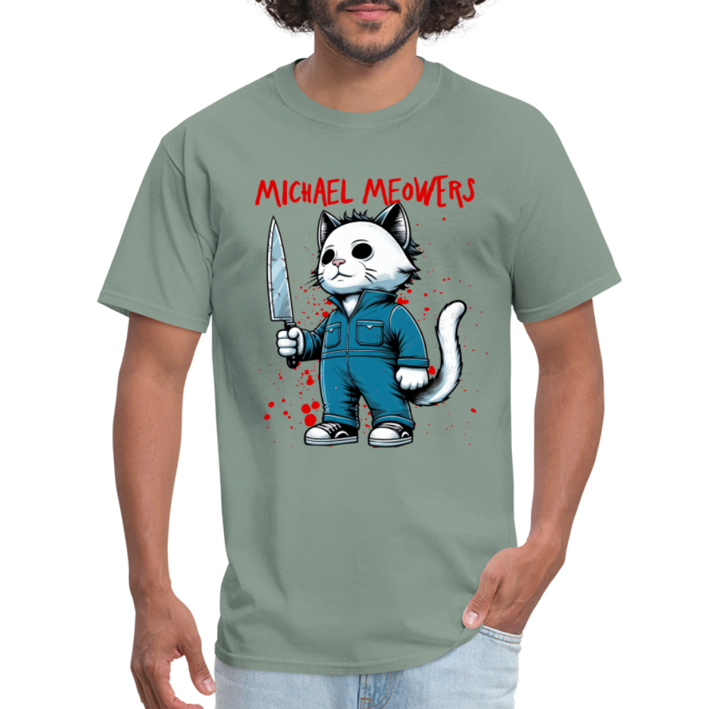 Michael Meowers T-Shirt Scary Cat Halloween Cat Lover - sage