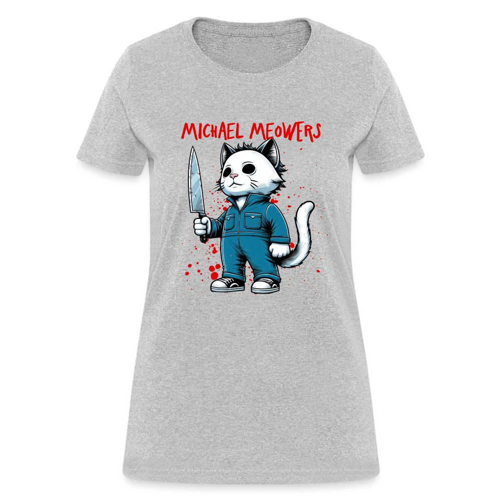 Michael Meowers Women's Contoured T-Shirt Scary Cat Halloween Cat Lover - heather gray