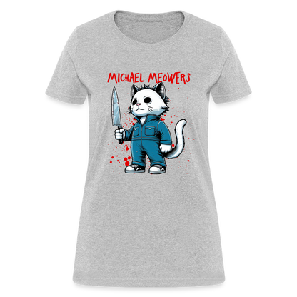 Michael Meowers Women's Contoured T-Shirt Scary Cat Halloween Cat Lover - heather gray