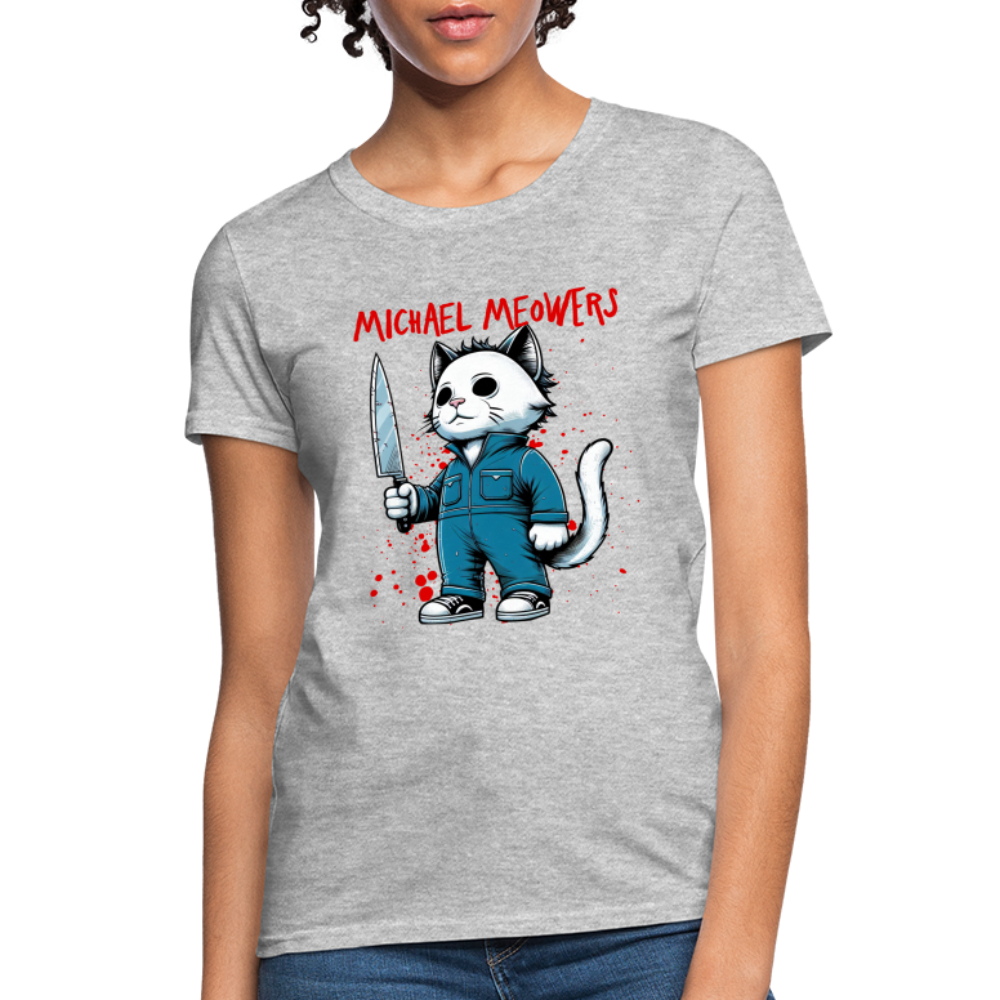 Michael Meowers Women's Contoured T-Shirt Scary Cat Halloween Cat Lover - heather gray