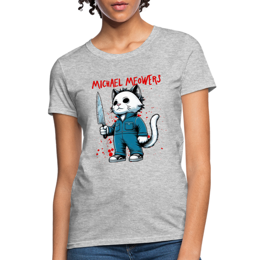 Michael Meowers Women's Contoured T-Shirt Scary Cat Halloween Cat Lover - heather gray