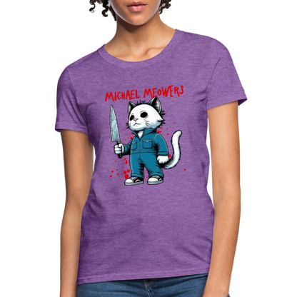 Michael Meowers Women's Contoured T-Shirt Scary Cat Halloween Cat Lover - purple heather