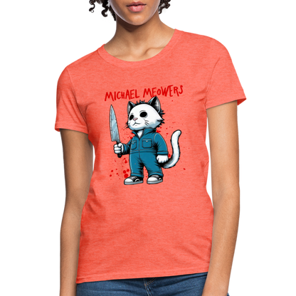 Michael Meowers Women's Contoured T-Shirt Scary Cat Halloween Cat Lover - heather coral