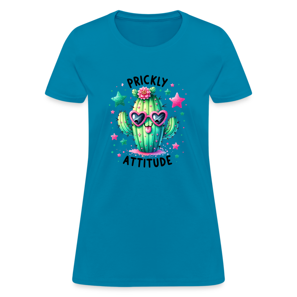 Prickly Attitude Women's Contoured T-Shirt (Cactus) - turquoise