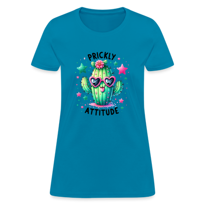 Prickly Attitude Women's Contoured T-Shirt (Cactus) - turquoise