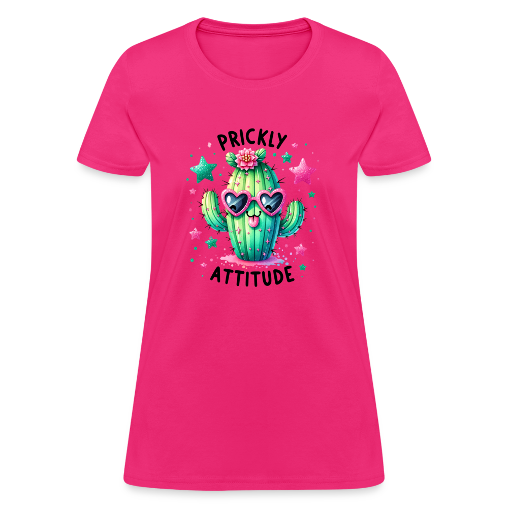 Prickly Attitude Women's Contoured T-Shirt (Cactus) - fuchsia