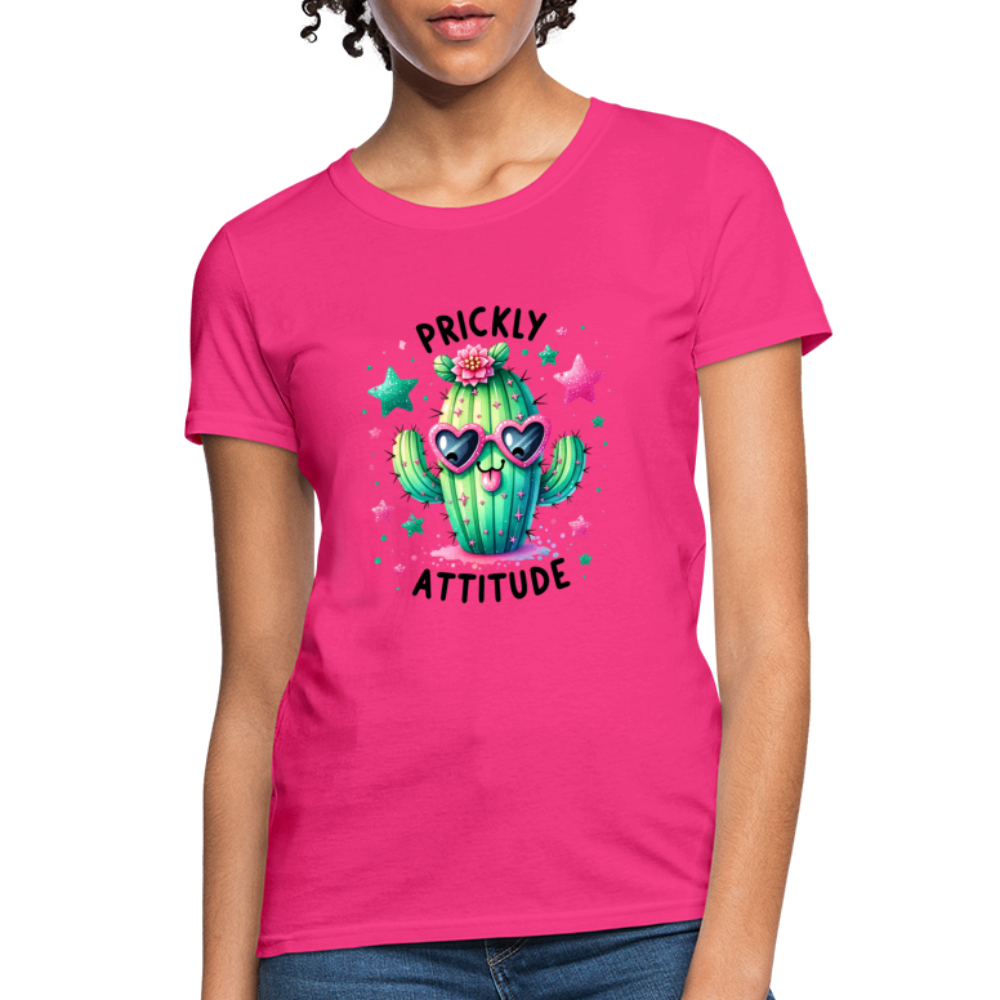 Prickly Attitude Women's Contoured T-Shirt (Cactus) - fuchsia