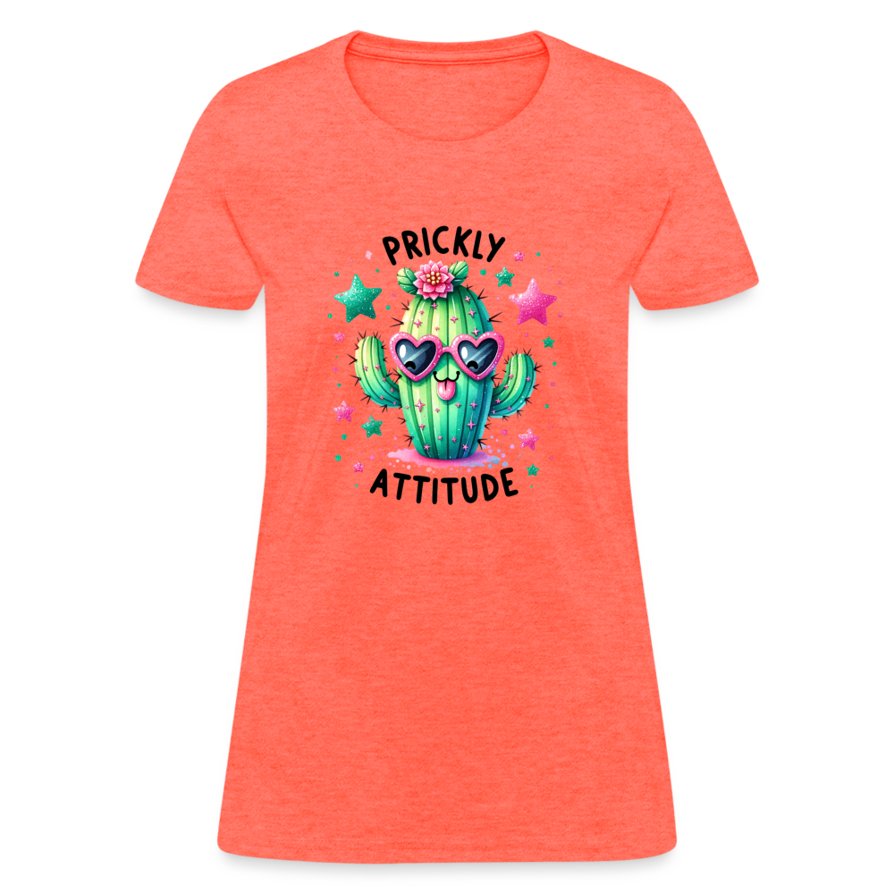 Prickly Attitude Women's Contoured T-Shirt (Cactus) - heather coral