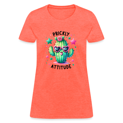 Prickly Attitude Women's Contoured T-Shirt (Cactus) - heather coral