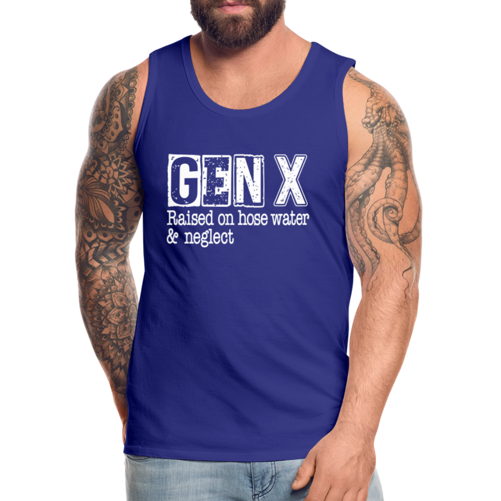 GEN X Men’s Premium Tank Top (Raised on hose water & neglect) - royal blue