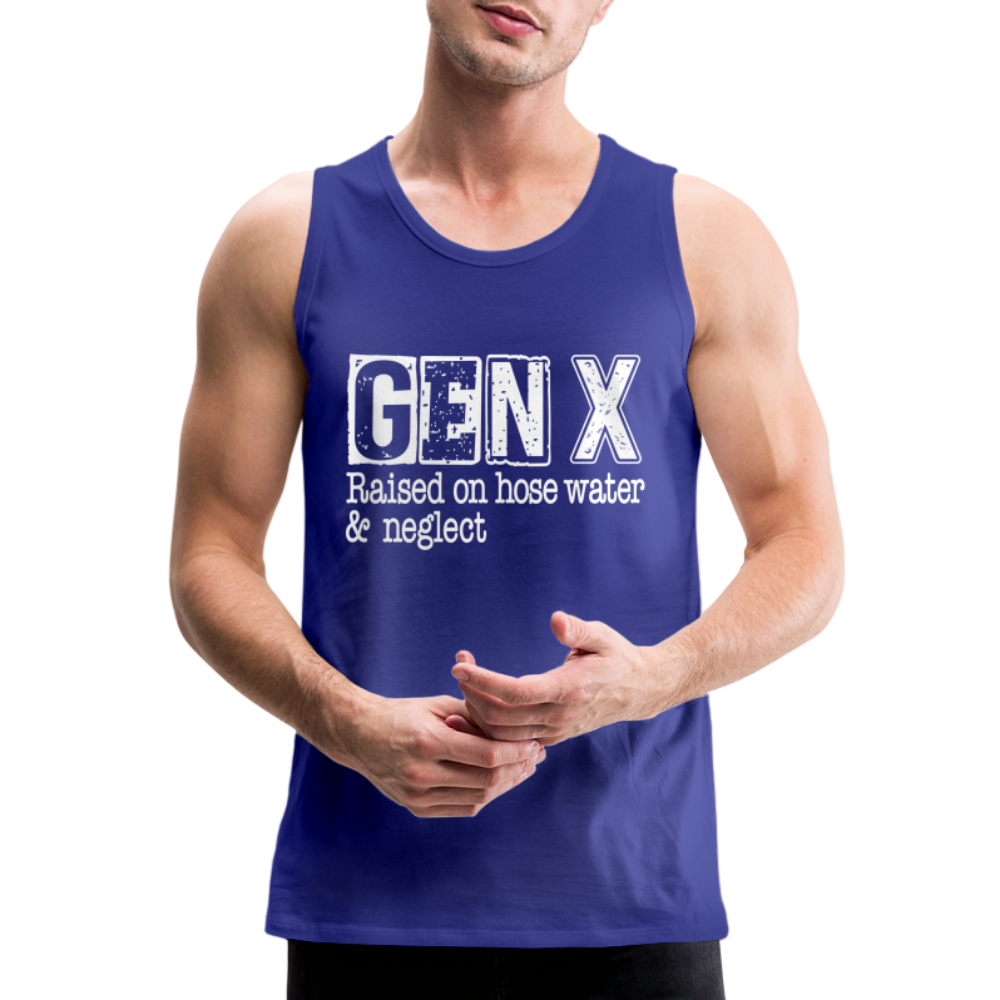 GEN X Men’s Premium Tank Top (Raised on hose water & neglect) - royal blue