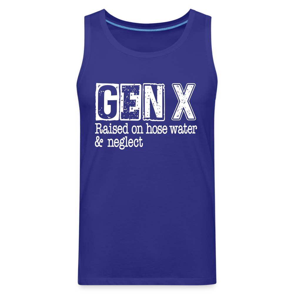 GEN X Men’s Premium Tank Top (Raised on hose water & neglect) - royal blue