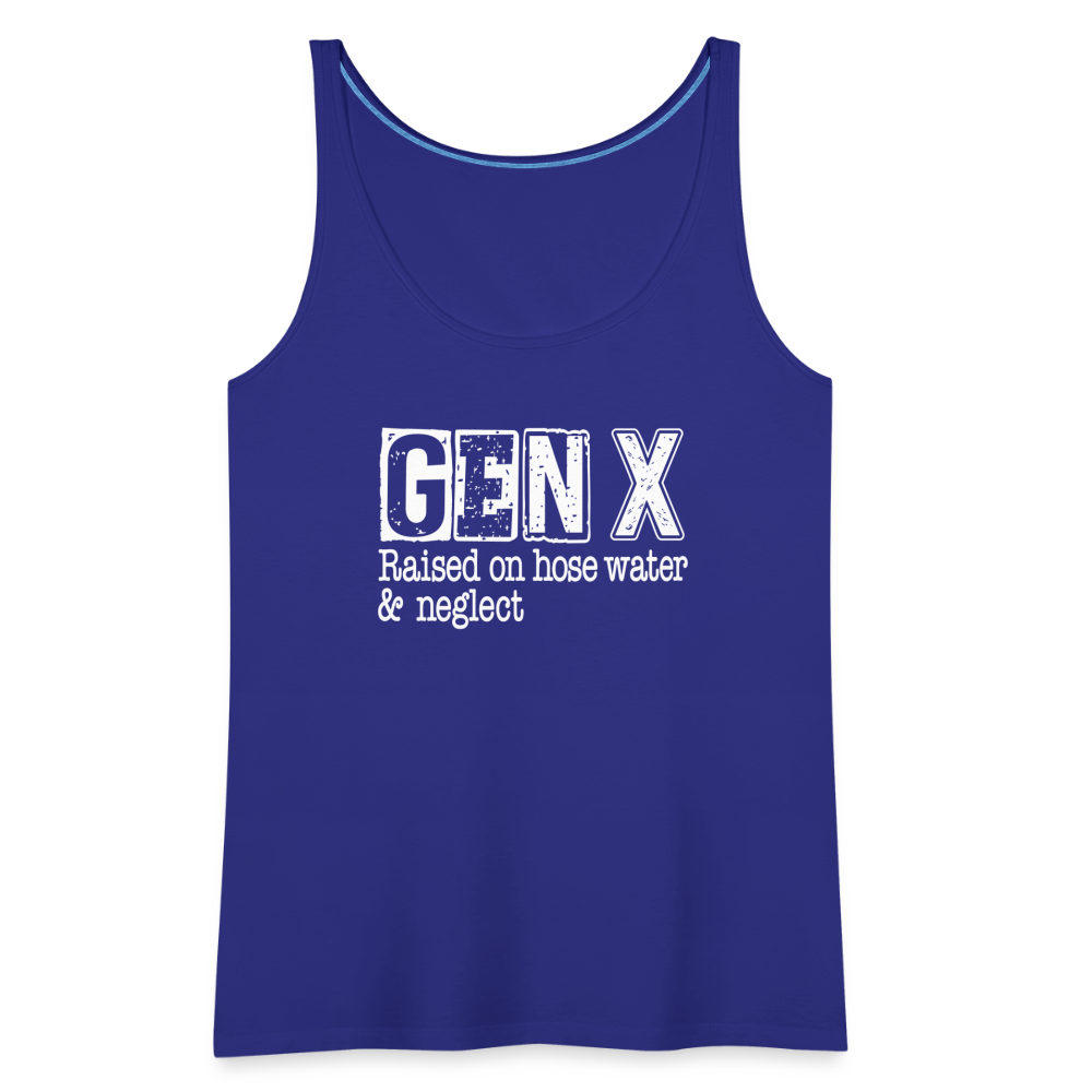 GEN X Women’s Premium Tank Top (Raised on hose water & neglect) - royal blue