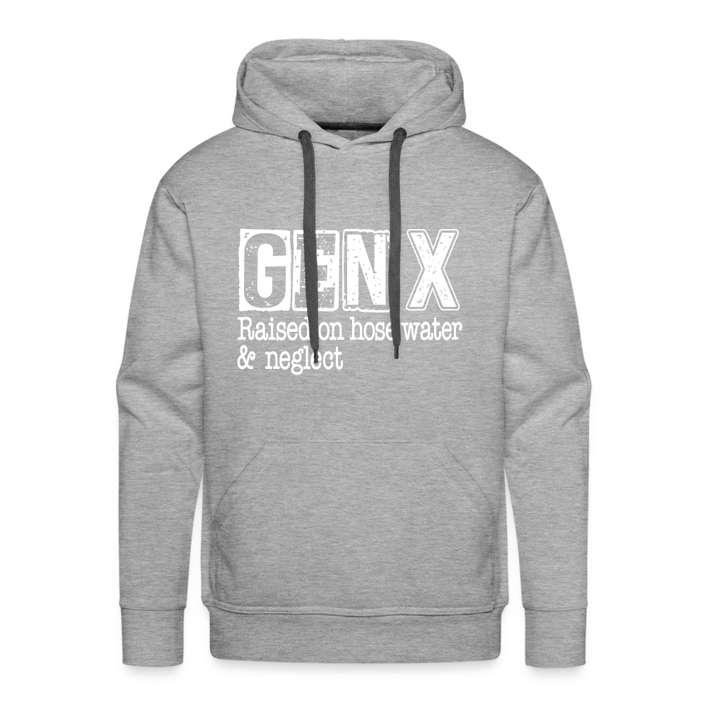 GEN X Men’s Premium Hoodie (Raised on hose water & neglect) - heather grey