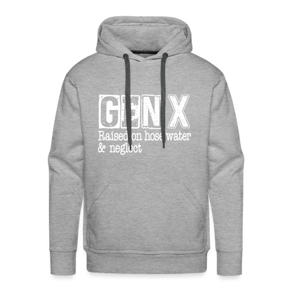 GEN X Men’s Premium Hoodie (Raised on hose water & neglect) - heather grey