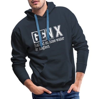 GEN X Men’s Premium Hoodie (Raised on hose water & neglect) - navy