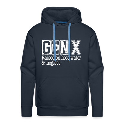 GEN X Men’s Premium Hoodie (Raised on hose water & neglect) - navy