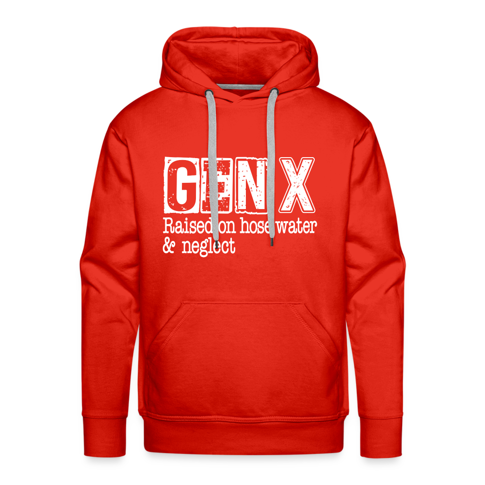 GEN X Men’s Premium Hoodie (Raised on hose water & neglect) - red