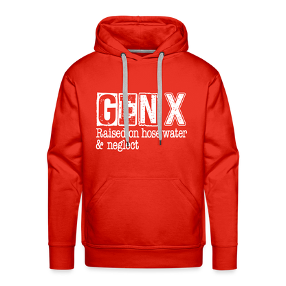 GEN X Men’s Premium Hoodie (Raised on hose water & neglect) - red