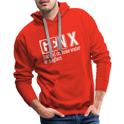 GEN X Men’s Premium Hoodie (Raised on hose water & neglect) - red