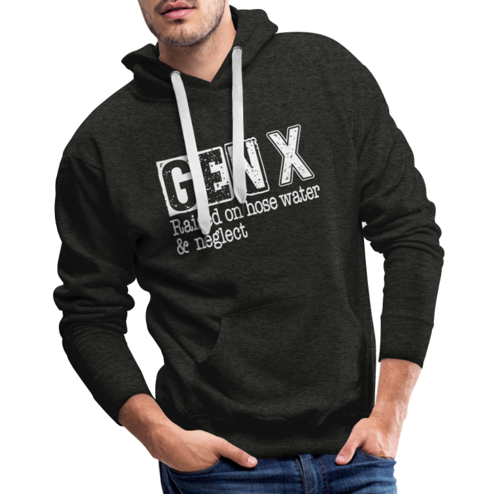 GEN X Men’s Premium Hoodie (Raised on hose water & neglect) - charcoal grey