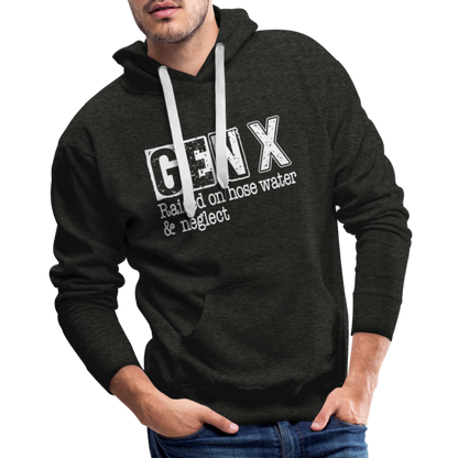 GEN X Men’s Premium Hoodie (Raised on hose water & neglect) - charcoal grey