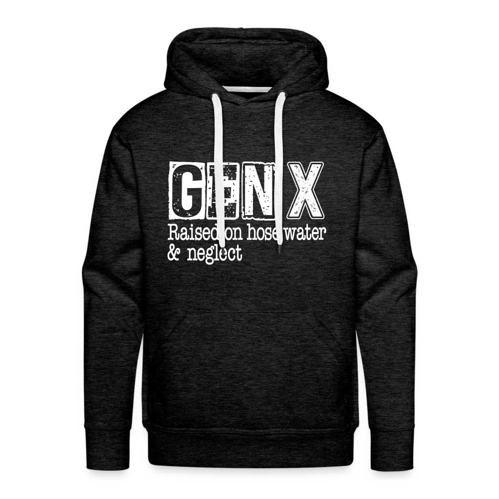 GEN X Men’s Premium Hoodie (Raised on hose water & neglect) - charcoal grey